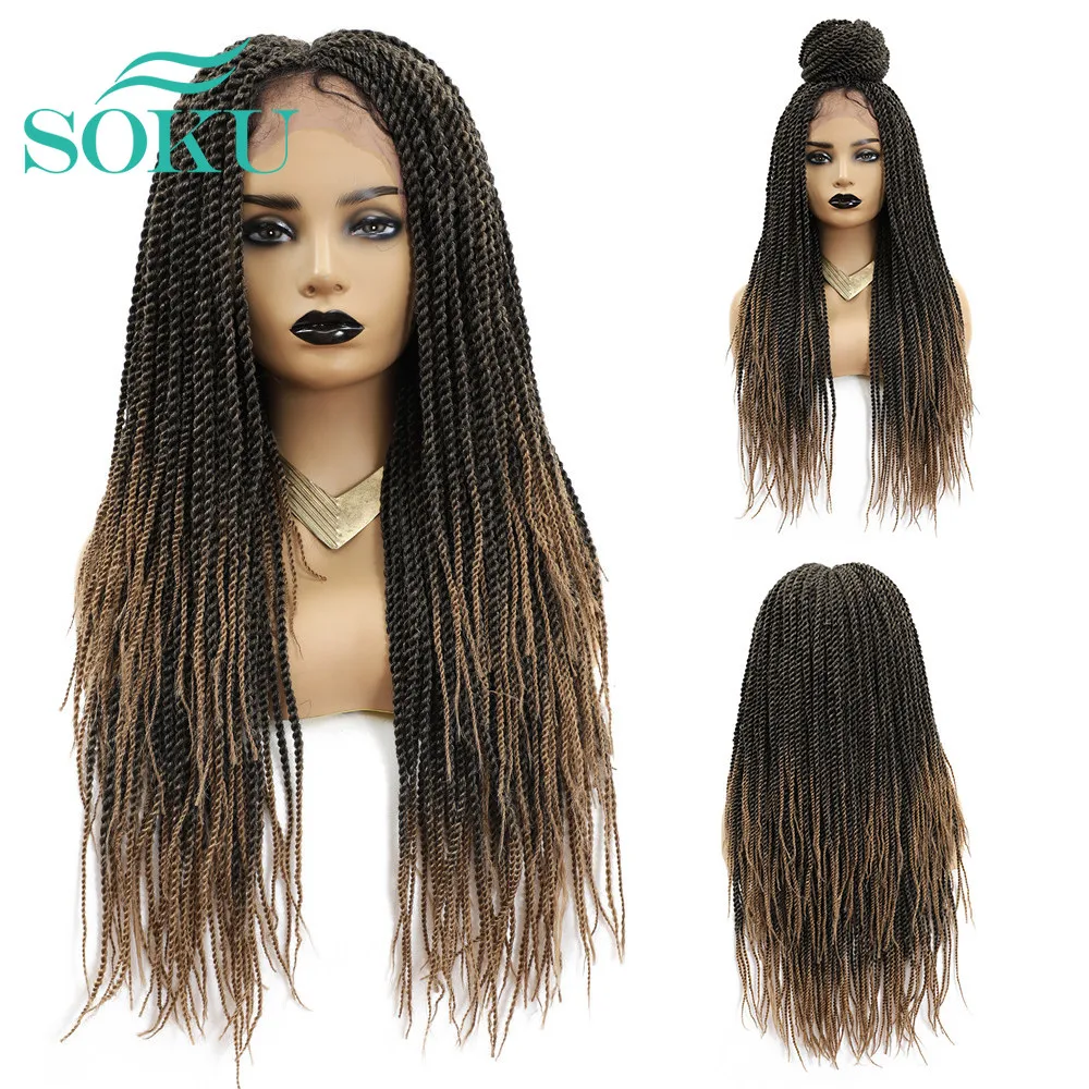 SOKU Black Color Synthetic Crochet Braiding Wigs Fashion Handsome Style For Black Women Middle Part Long Straight African Wigs