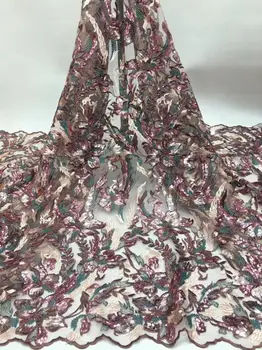 

Jolin-16.8808 Hot selling african sequins lace fabric tessel fringel embroidered tulle mesh lace fabric