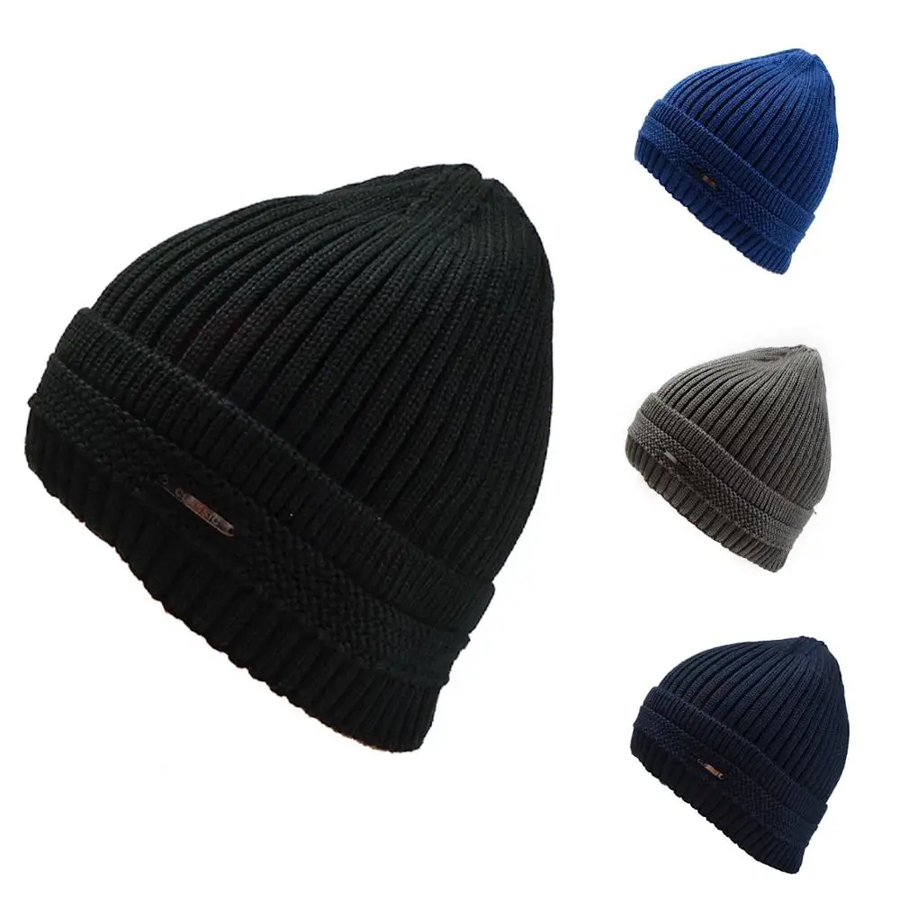 Мужская и женская зимняя шапка, теплая вязаная шапка с манжетами, мягкая подкладка, толстая шапка с черепом