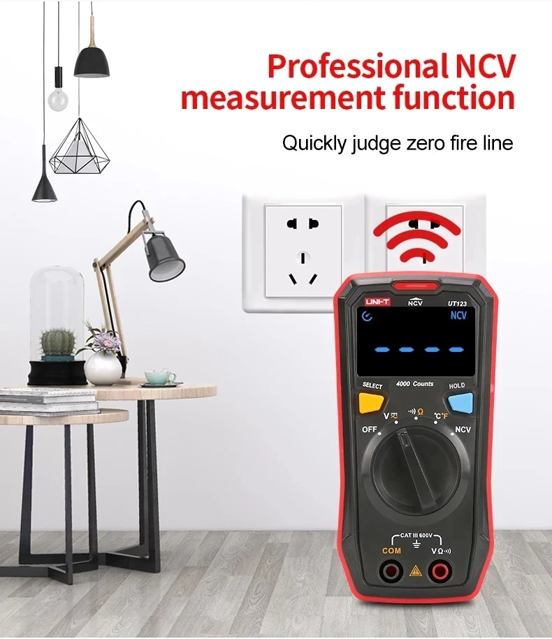 QHTITEC-UT123D UT123 미니 디지털 멀티미터, 자동 범위 AC DC 전압 저항 온도 NCV 테스터 전류계