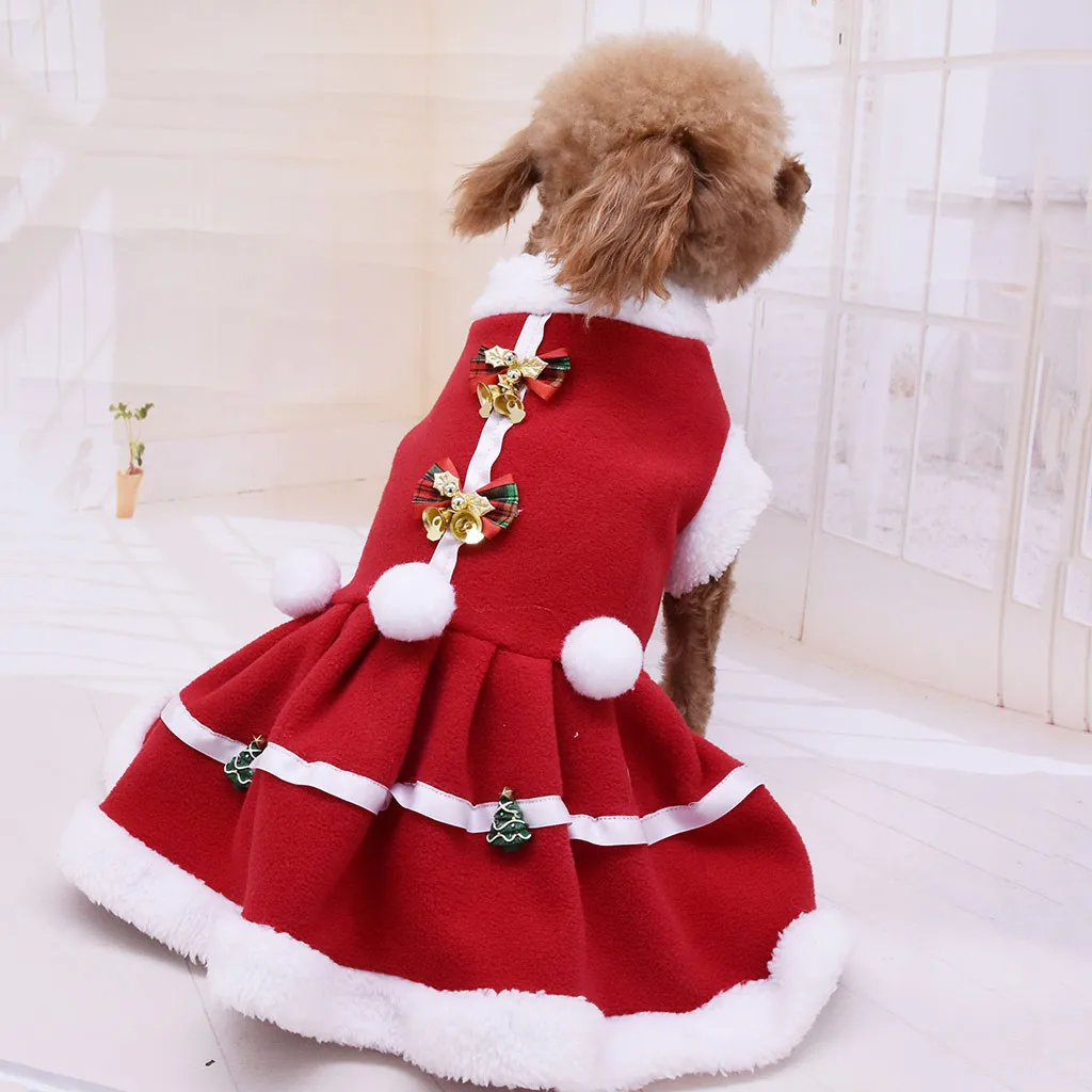 Рождественское платье Милая зимняя одежда для собак Kawaii платье для домашних животных и кошек с колье с колокольчиками рождественское Новогоднее теплое платье для собак