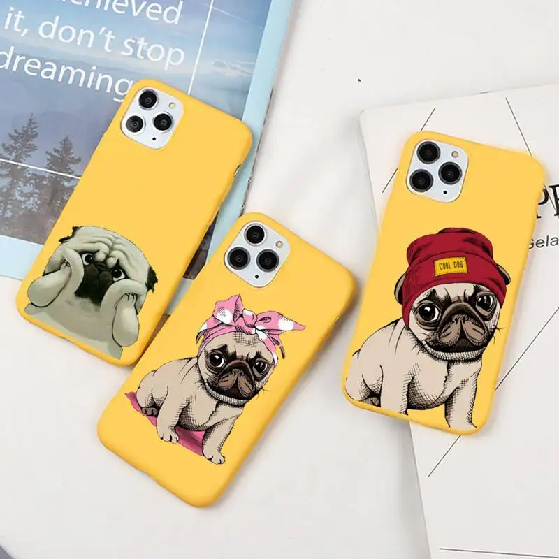 

Cute Pug Dog French Bulldog Phone Case Candy Color for iPhone 6 7 8 11 12 s mini pro X XS XR MAX Plus