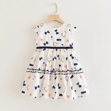 Летние хлопковые платья принцессы с принтом для девочек, милое детское платье, 6 шт./партия