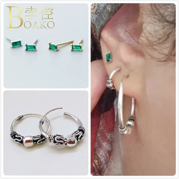 

Retro Earrings For Women Small Hoop Earrings Girl Party Green Gem Zircon Crystal Earrings India Vintage Female aretes K5