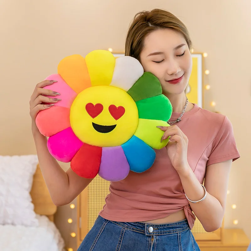 Cute Sunflower Pillow Plush Soft Pillow Seat Cushion Baby Kids Floor Play Mat Chair Cushion Sofa For Home Car Decor Pillow Gifts