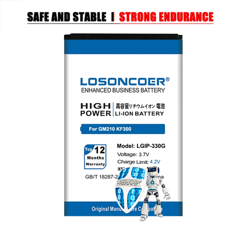 Сменный аккумулятор LOSONCOER 100% оригинал 2050 мА/ч для LG GM210 KF240 KF245 KF300 KF305 KF330 KM380|mobile phone