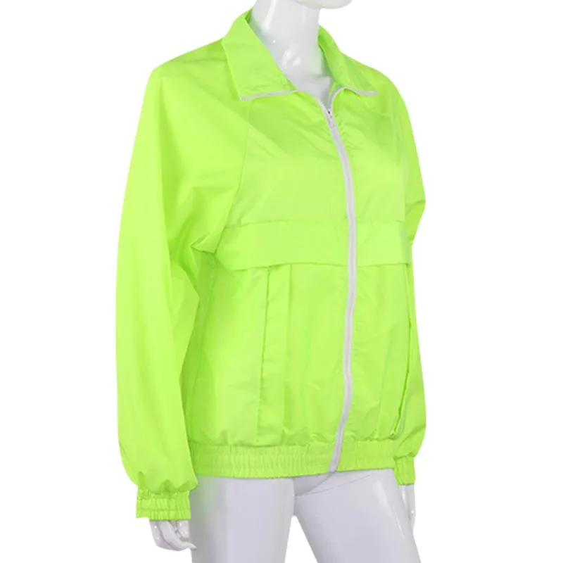 CNYISHE, женские куртки, пальто, модные, неоновые, зеленые, Осенние, повседневные, с длинным рукавом, на молнии, куртки, пальто, верхняя одежда, ветровка, куртка