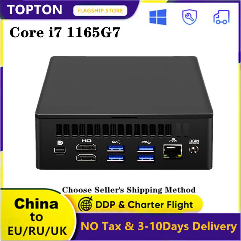 Игровой мини-ПК Topton NUC i7 1165G7 i5 1135G7 Thunderbolt 4 Windows 11/10 2 * DDR4 NVMe SSD мини-компьютер HDMI DP 8K HD