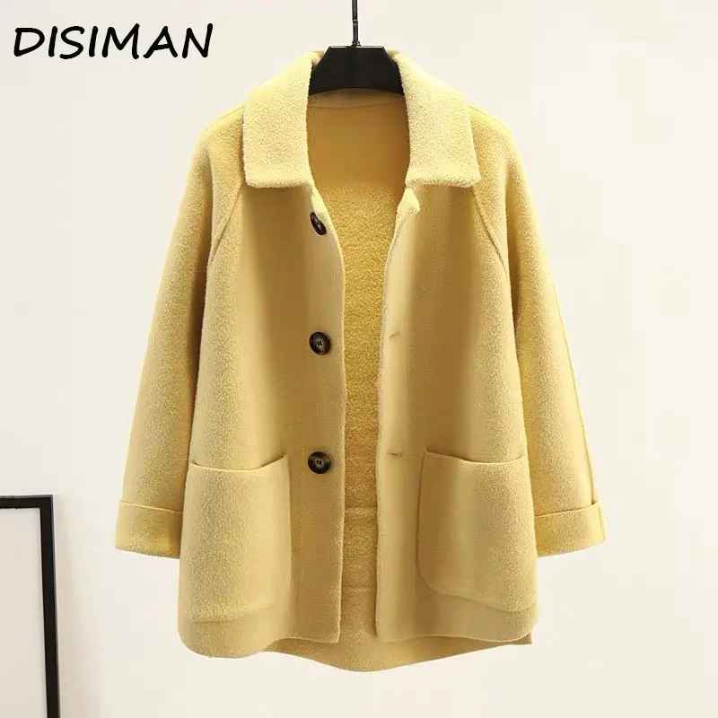 

autumn winter double-faced woolen loose knitted sweater jacket women clothes korean plus size chunky cardigan mujer trench coats