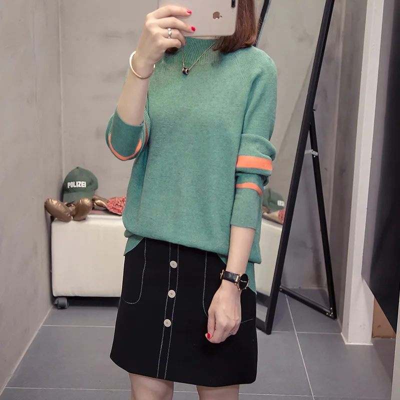 

2019 Autumn And Winter New Style Large Size Dress Korean-style Versatile Base Outer Wear Knitted Pullover Crew Neck Long Sleeve