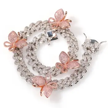 

Hip hop Micro-set Zircon Butterfly Cuban Necklace Men And Women With The Same Paragraph Clavicle Chain Popular Jewelry