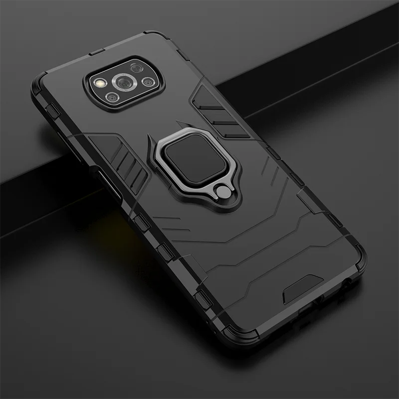 Чехол-накладка для POCO X3 NFC Pro M3 F3 F2 мягкий ТПУ с металлическим кольцом-подставкой