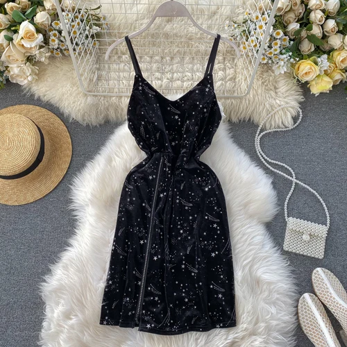 Сексуальное платье для ночного клуба из золотого бархата с v-образным вырезом, без рукавов, тонкая посылка, женское платье, Vestidos K949 - Цвет: Черный