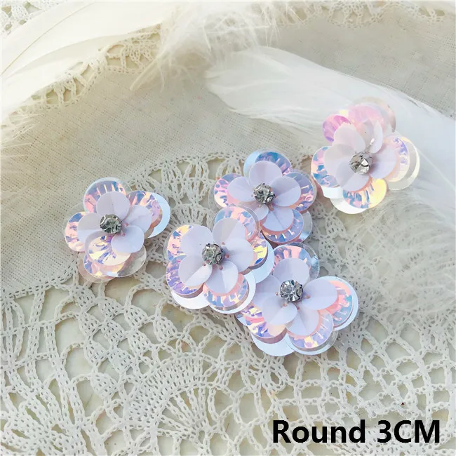 

3PCS Colorful Glitter Sequins Rhinestone Beaded Lace Applique Sew On Cloth Patch DIY Headwear Wedding Blouse Clothing Accessory