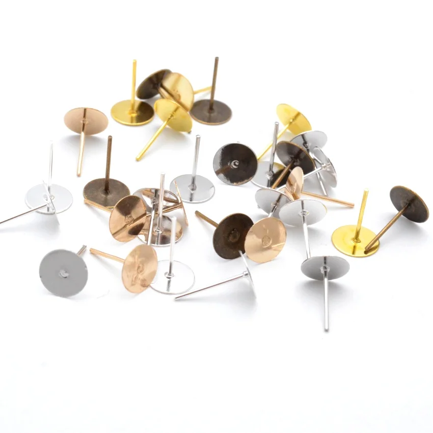 

MIAOCHI Jewelry Findings Diy 50/100pcs Blank Post Flat Round Earring Studs Pins for Earring Jewelry Findings