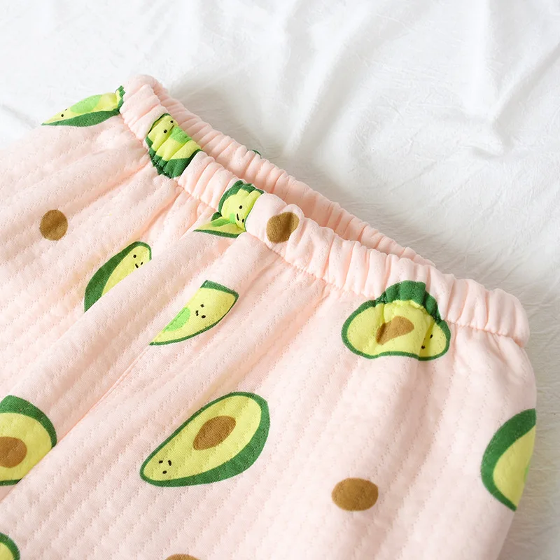 Утолщенная свежая зеленая одежда для сна с авокадо, женские пижамные комплекты, зимняя теплая хлопковая длинная ночная рубашка с длинным рукавом, женская пижама
