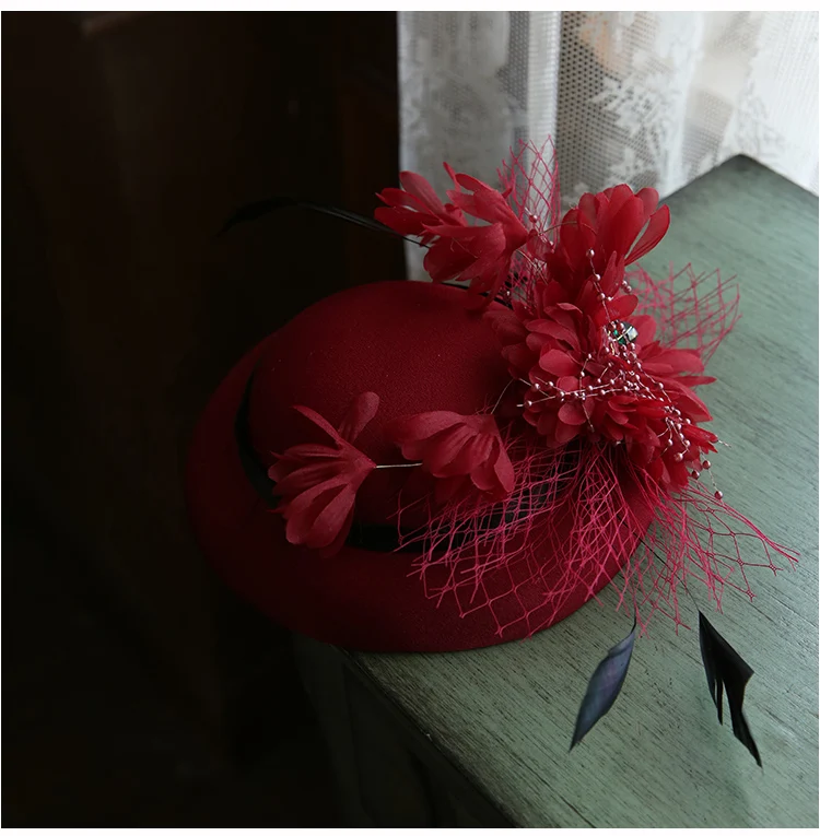 French Ladies Mini Wedding Headwear Feather Veil Fedora Cap Elegant Ladies Cocktail Race Horse Party Fascinator Hair Clips New