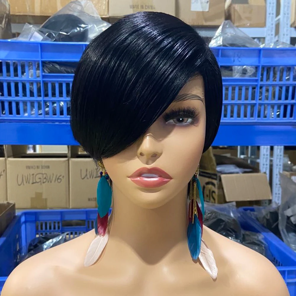 Pixie Cut Short Human Hair Wig With Bangs Straight Bob Short Human Hair Wigs Ombre Color 99j Full Machine Wigs For Black Women Pixie Cut Short Human Hair Wig With Bangs Straight Bob Short Human Hair Wigs Ombre Color 99j Full Machine Wigs For Black Women