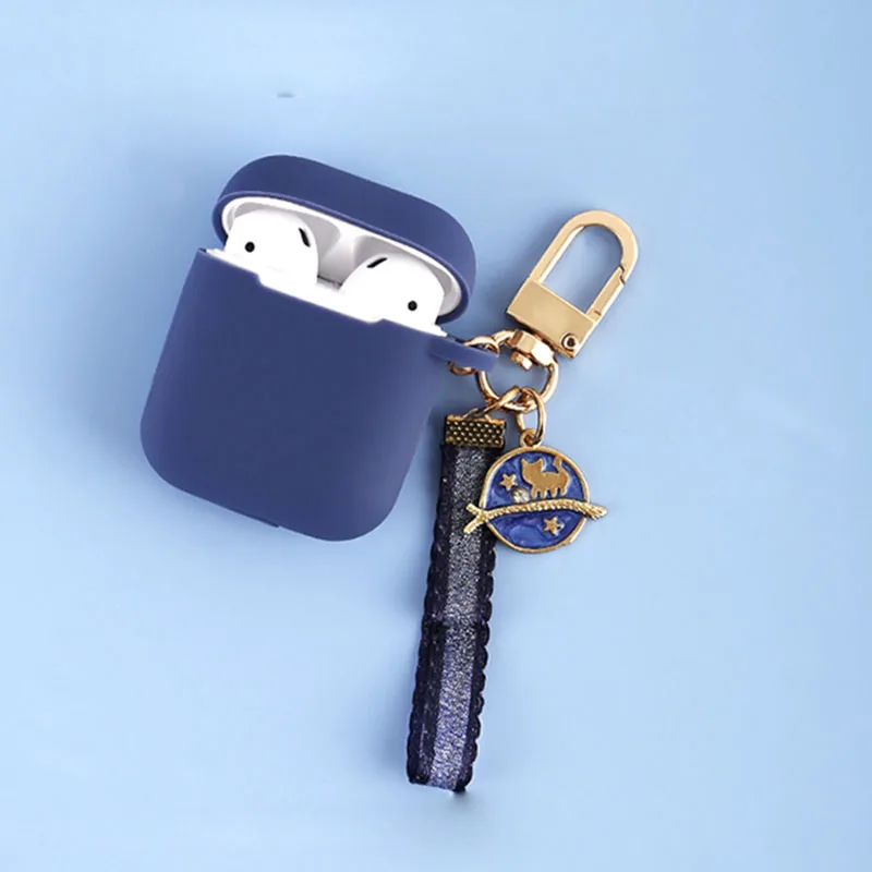 Model2 Luxury Cute Moon Cat Girls Key Ring Blue Silicone Case for Apple Airpods Cases Bluetooth Earphone Protective Cover Headset Box - Цвет: Model2