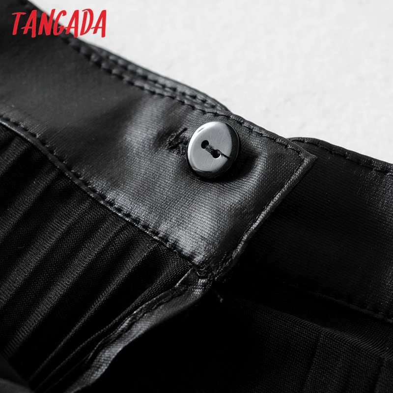 Tangada женские плиссированные юбки из искусственной кожи с вырезом лодочкой для девушек Новое поступление Ретро Асимметричные черные юбки до колен 6A318
