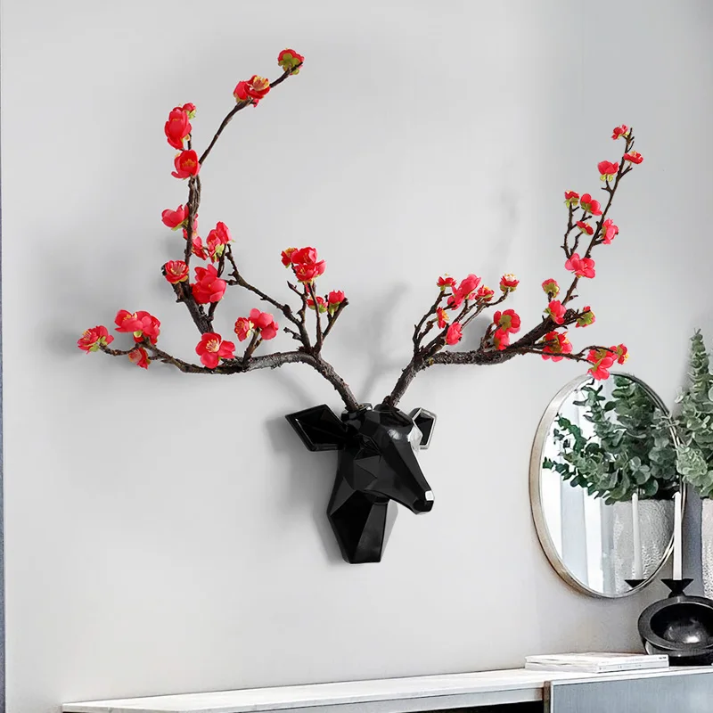 Deer head With Flower Antler 3d Wall Decor Modern Animal Hear home Decorations Abstract Sculpture wall Statue for Gift Deer head With Flower Antler 3d Wall Decor Modern Animal Hear home Decorations Abstract Sculpture wall Statue for Gift