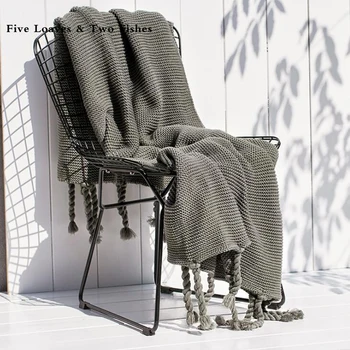 

Cotton Knitted tassel long braid Blanket shawl Wool blanket nordic modern Soft blanket for bed Chair sofa couch home nap blanket