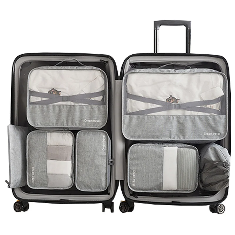 

ABDB-Waterproof Travel Tote System Durable 7 Pieces One Set Packing Square Unisex Clothing Sorting Large Capacity Of Tidy Pouch