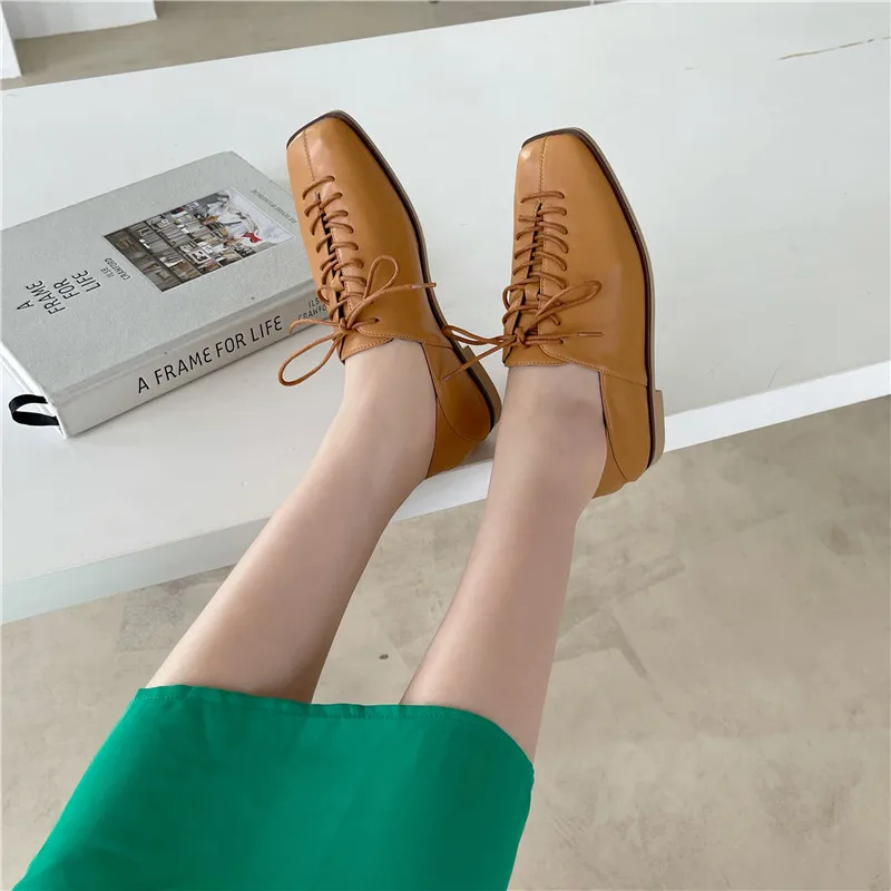Bailamos Women Flats Lace Up Ladies Square Toe Flat Heel Sandals Spring Loafers Shoes Casual Oxford Shoes Female Flats Sli women shoes casual shoes women flats