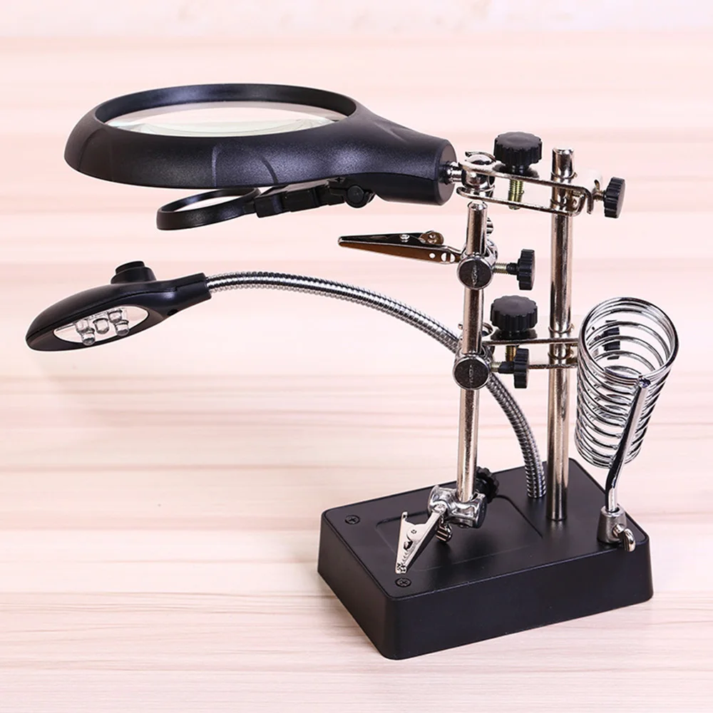 

LED Magnifier Table Clamp Helping Hand Soldering Glass Station Iron Stand Len Soldering Repair Tool