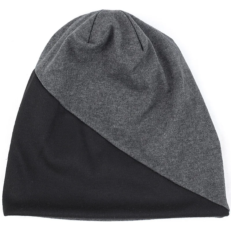 black dark gray Geebro, женские повседневные двухцветные шапки, хлопковые шапочки для женщин, мужчин, женщин, Skullies Bonnets, модный тюрбан, шапки - Цвет: black dark gray
