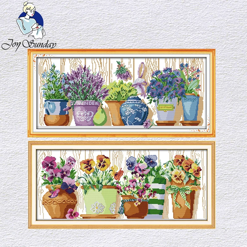 

Joy Sunday Cactus potted plant cross stitch kits Chinese Manual sewing Embroidered painting on canvas Home decoration embroidery