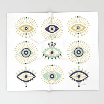 

Evil Eye Collection on White Throw Blanket High Quality Flannel Blankets Soft Warm Microfiber Blanket Travel Customizable