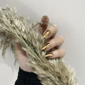 

24PCS Gold Fake Nails press on circular Wearing Waterproof Women dating press on nails Finished Nail tips Product Easy Assembly