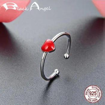 

925 Sterling Silver Red Love Heart Open Ring for Women 925 Silver Fine Jewelry Fashion CZ Adjustable Finger Rings