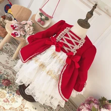 Красное платье для маленьких девочек; рождественское винтажное платье принцессы с длинными рукавами+ шляпка; элегантное платье для дня рождения и свадьбы; испанское платье для девочек