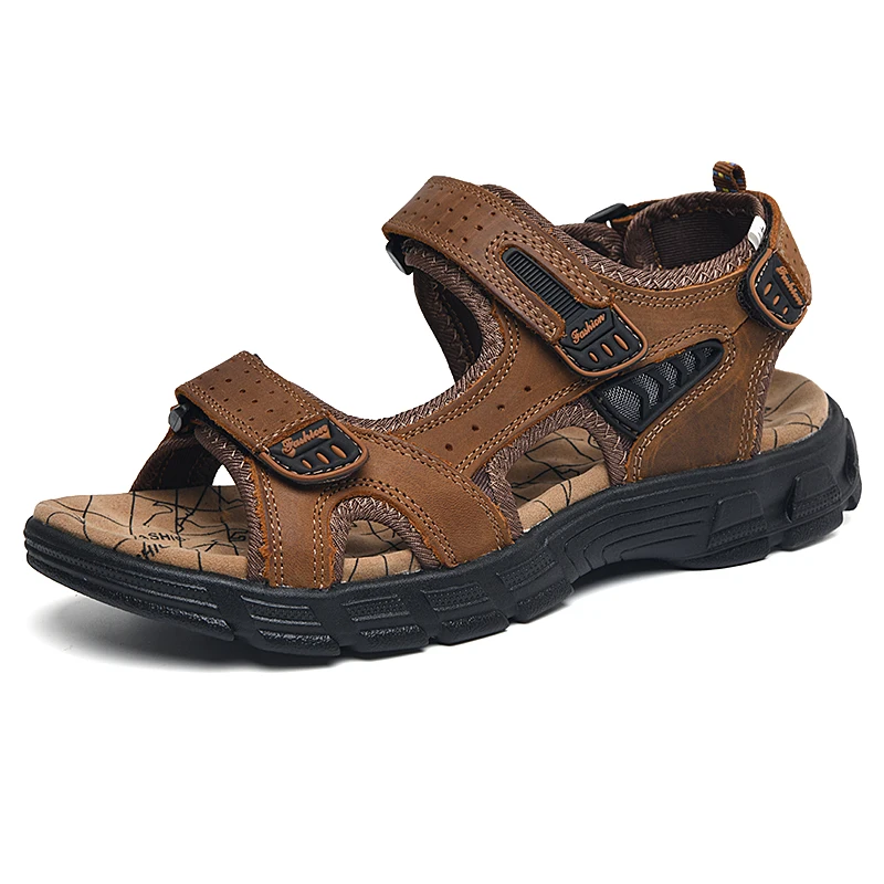 Classics Men's Sandals Summer Genuine Leather Sandals Handmade Outdoor Mesh Men Footwear Soft Breathable Metal Leather Slippers