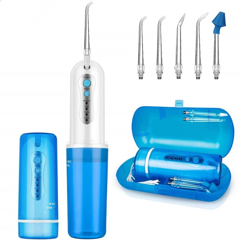 

2019 Travel Portable 360 degree Electric Tooth Cleaner Teeth Water Floss Waterproof Washable Oral Irrigator With 5 Nozzles