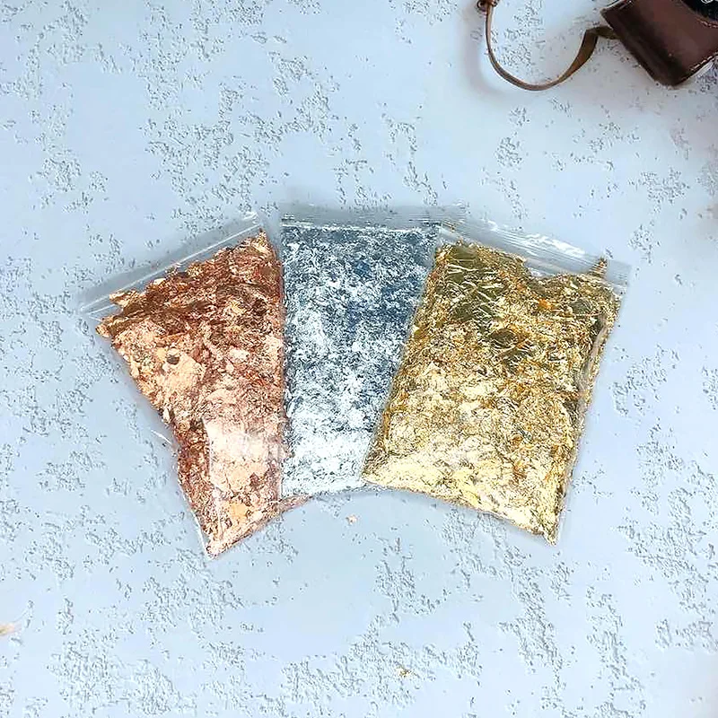 3g Imitation Gold Sliver Copper Foil Leaf Flake Sheets Bulk Foil Paper for DIY Nail Art Decor Candle Mold Making Decor Arts