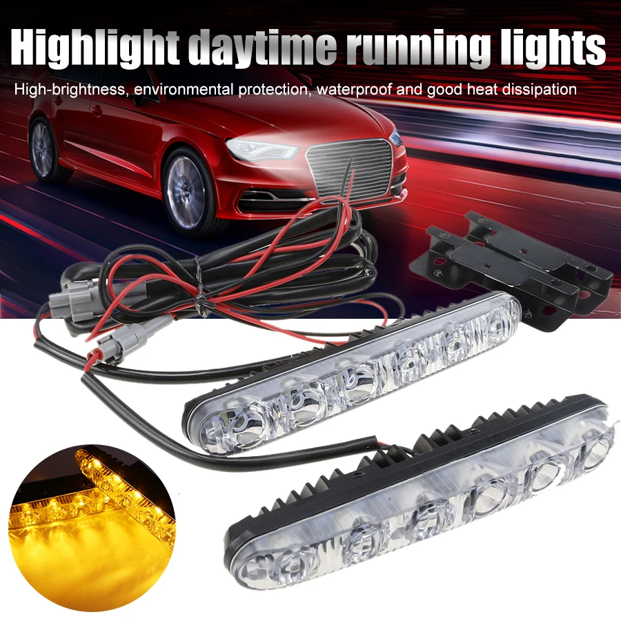 

2pcs LED Daylight Running Lights DRL 6 LEDs DC 12V 6000K Automobile light Source Car Styling Waterproof