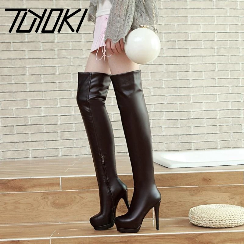 

Tuyoki Thigh High Boots Women Shoes Casual Zipper High Heels Winter Brand New Fashion Platform Botas Mujer Footwear Size 32-43