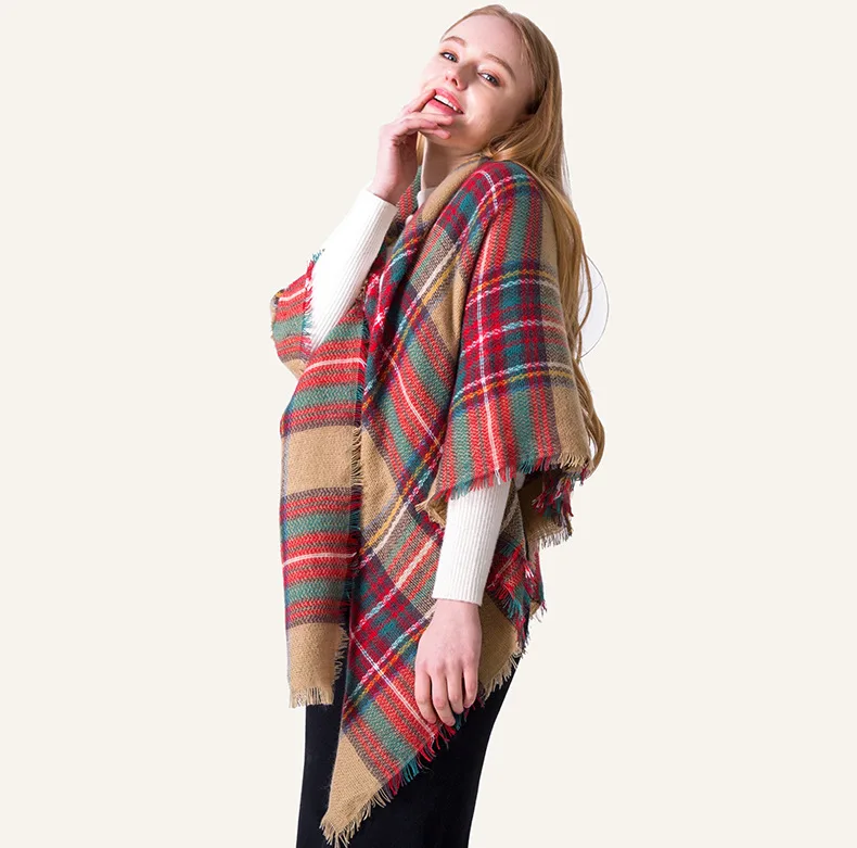 Дизайнерский женский шарф клетчатые кашемировые шарфы для дам Зимние теплые шейные шарфы Бандана Шали Обертывания пашмины Шарфы