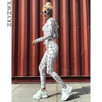 

ZKYZWX Fashion Print 2 Piece Set Women Clothes Tracksuit Hooded Crop Top and Pant Sweat Suits Matching Sets Two Piece Outfits