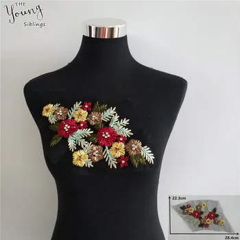 

Embroidery Venise Lace Applique Sewing Dress Fabric Motif Trim DIY Rhinestone Lace Collar Neckline Clothing Decorate Accessories