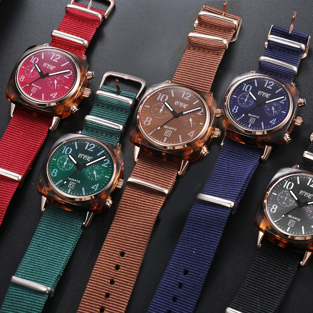 Горячая распродажа Женские холщовые часы с квадратным спортивным ремешком роскошные женские часы CCQ кварцевые часы