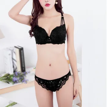 

New Hot!1 Set Women Push Lingerie Top Up Underwear Bra Embroidered Vest Corset Bralette Set Sexy Lace Women Padded Bra+Briefs