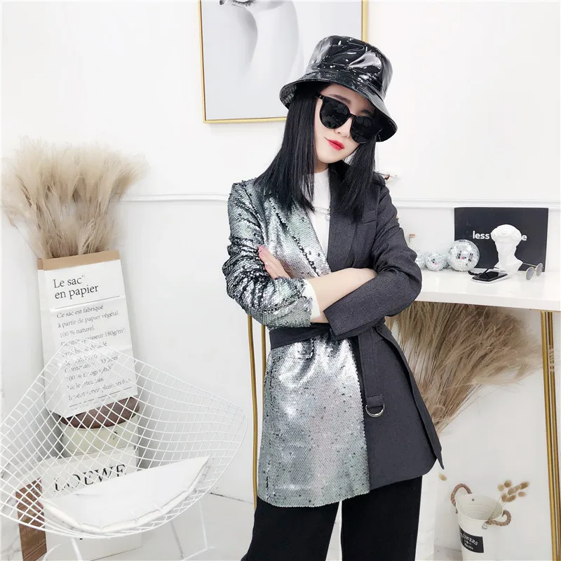 black blazers Свободный пояс, длинный рукав, хит, цвет, Необычные блейзеры для женщин, женский повседневный элегантный Блейзер, для девушек, приталенное пальто, новинка весны - Цвет: black blazers