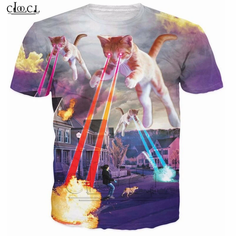 

Latest styles Kitten Invasion T-Shirt kitten overlords spread fear destruction laser Cat 3D Women Men fashion T shirt B100