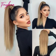 

22/24/26inch Long Straight Ponytail Hair Heat Resistant Synthetic Extensions Pony Tail Fake Hair Wrap Around Hairpiece for Women