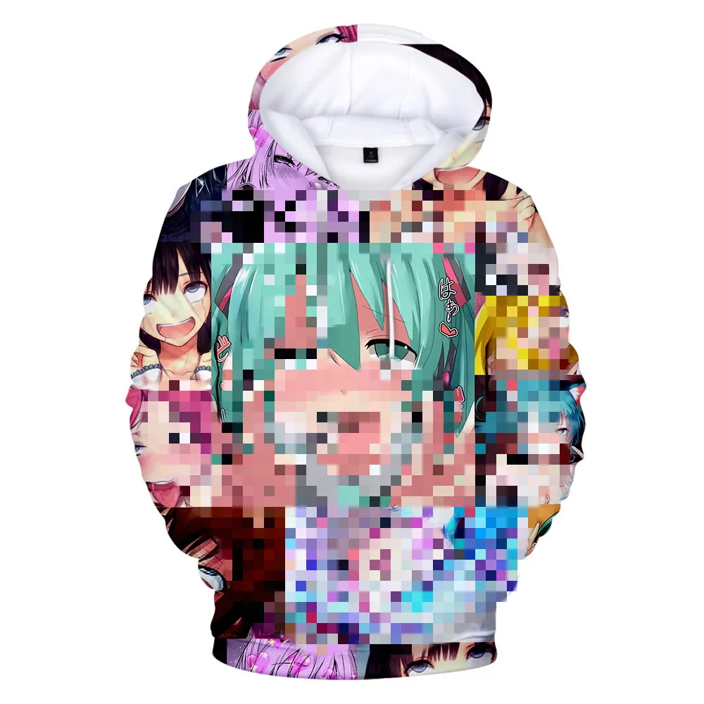 3D Ahegao толстовки с капюшоном для женщин мужчин Забавный застенчивый девушка лицо Толстовка хентай манга уличная Harajuku Высокое качество топы
