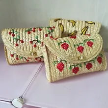 Женская сумка ручной работы Соломенная универсальная сумка с вышивкой с фруктовым принтом сумка на ремне, персональная